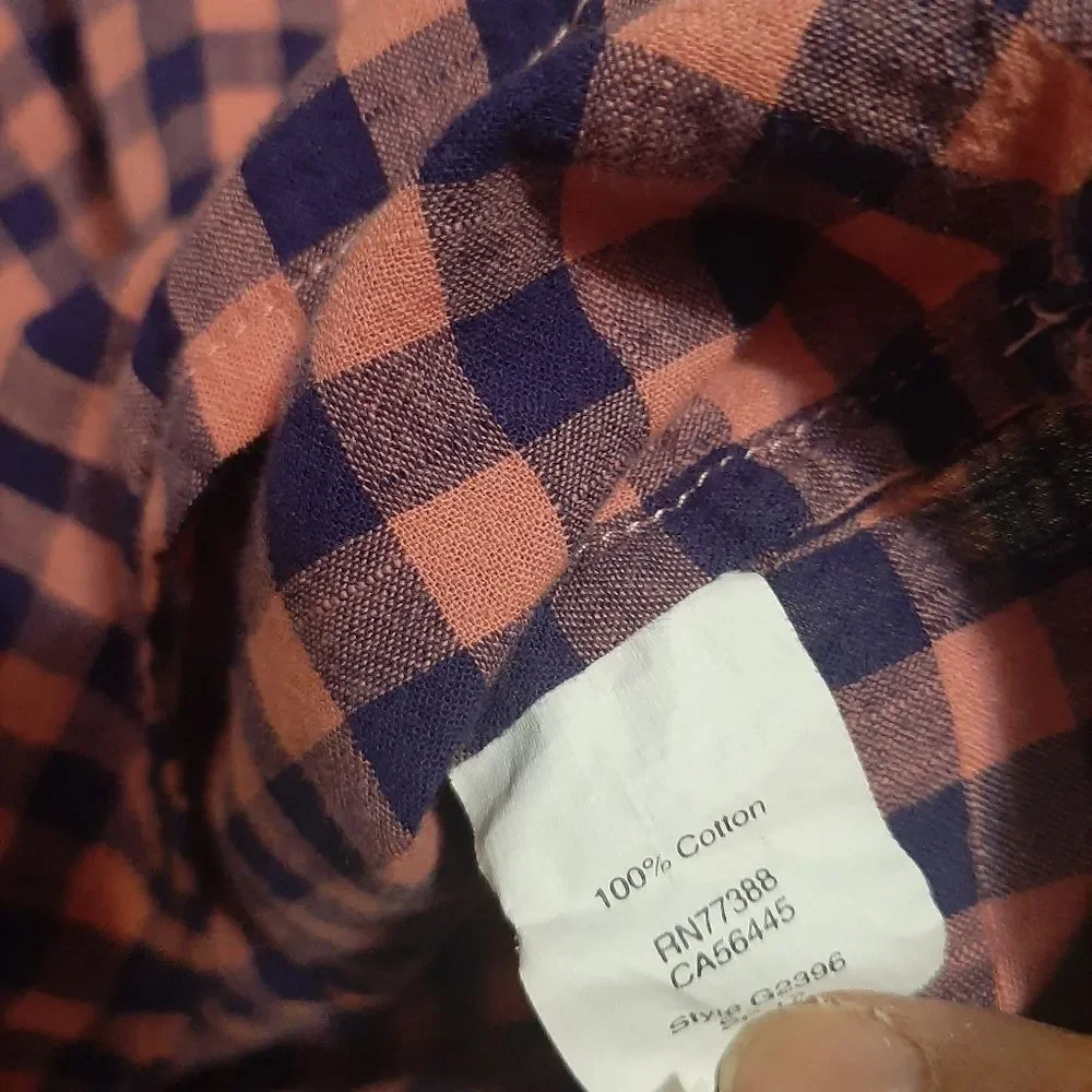 J. Crew Pink Navy Blue Gingham Checker Quarter Button Up Long Sleeve Shirt XS
